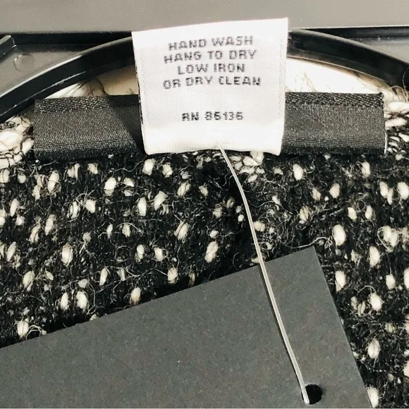 NWT Bryn Walker Women's Black & White Tweed Fringed Hemline Wrap Poncho size S - Picture 10 of 13